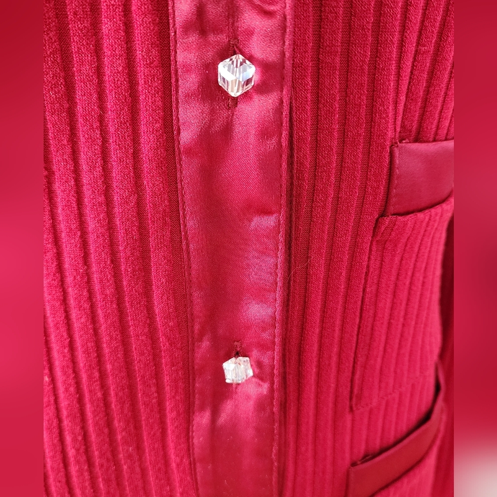 Area Stars Red Ribbed Cardigan With Satin Trim And Rhinestone Buttons Size XS - Picture 4 of 7